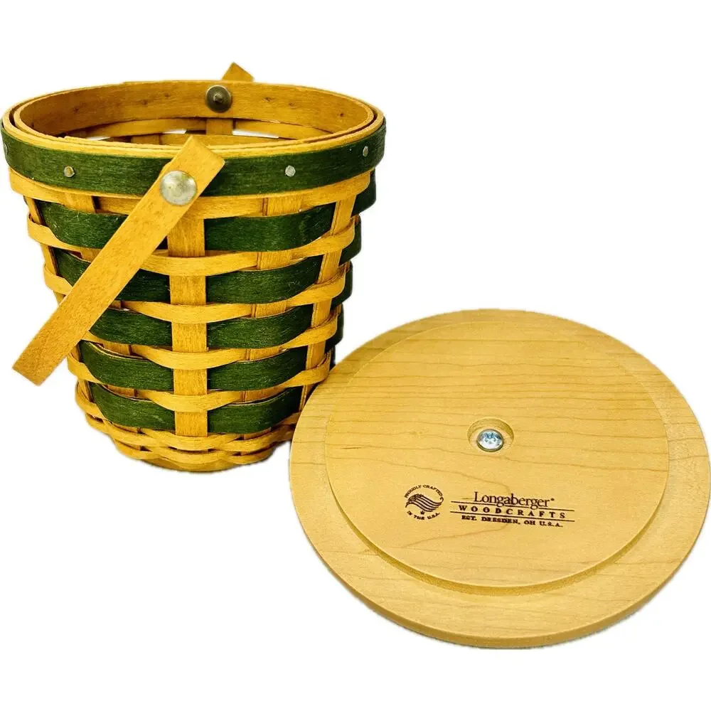 Longaberger PEPPERMINT STRIPE Tree Trimming Green Lid Liner Protector Tie-on Box